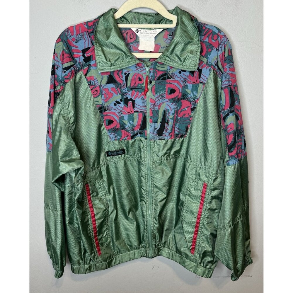 Vintage Women’s Columbia Windbreaker 90s Green Pink granola girl